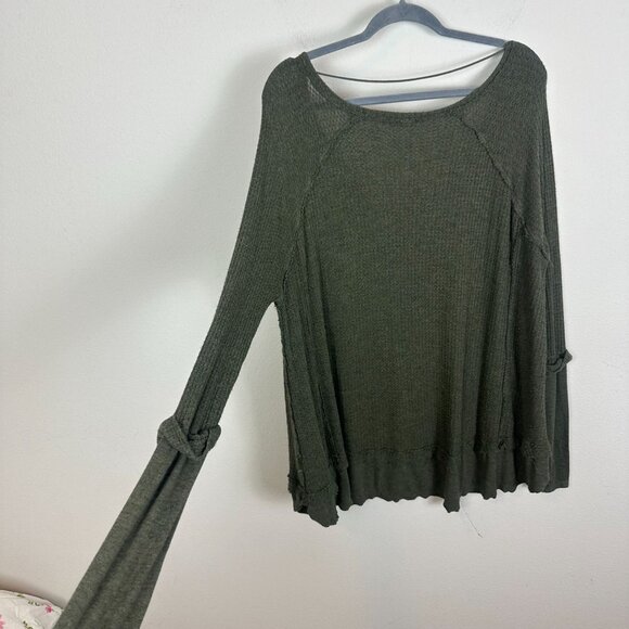 We the Free Green Ribbed Tunic Blouse L Soft Stretch Minimalist Oversized - Picture 9 of 10